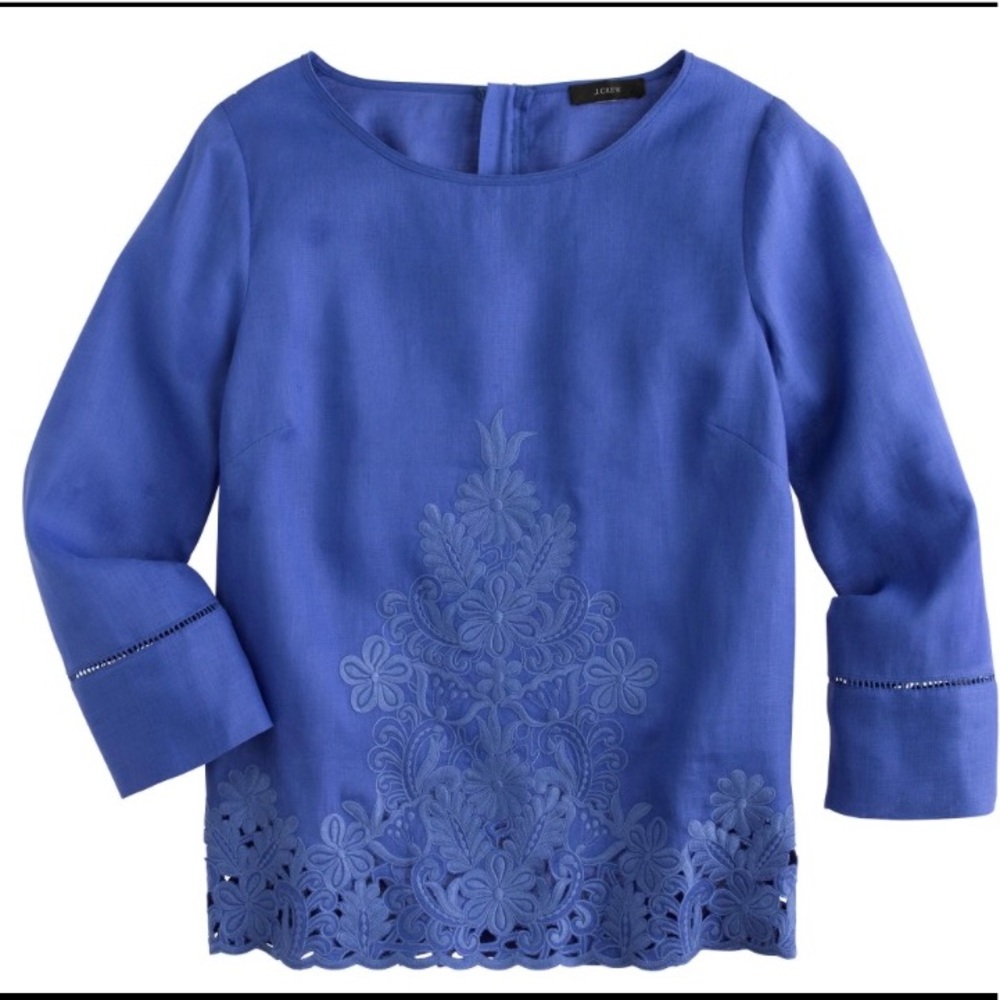 J. Crew Blue Embroidered Blouse
